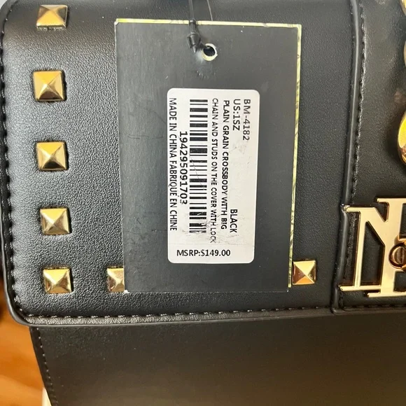 Badgley Mischka Kelly Studded/Big Chain Crossbody in Black Vegan Leather (NWT) - Picture 8 of 11